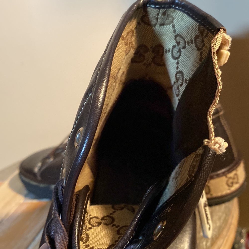 Mens Brown Vintage Gucci Hightop Leather Sneakers Size 9. - Picture 8 of 9